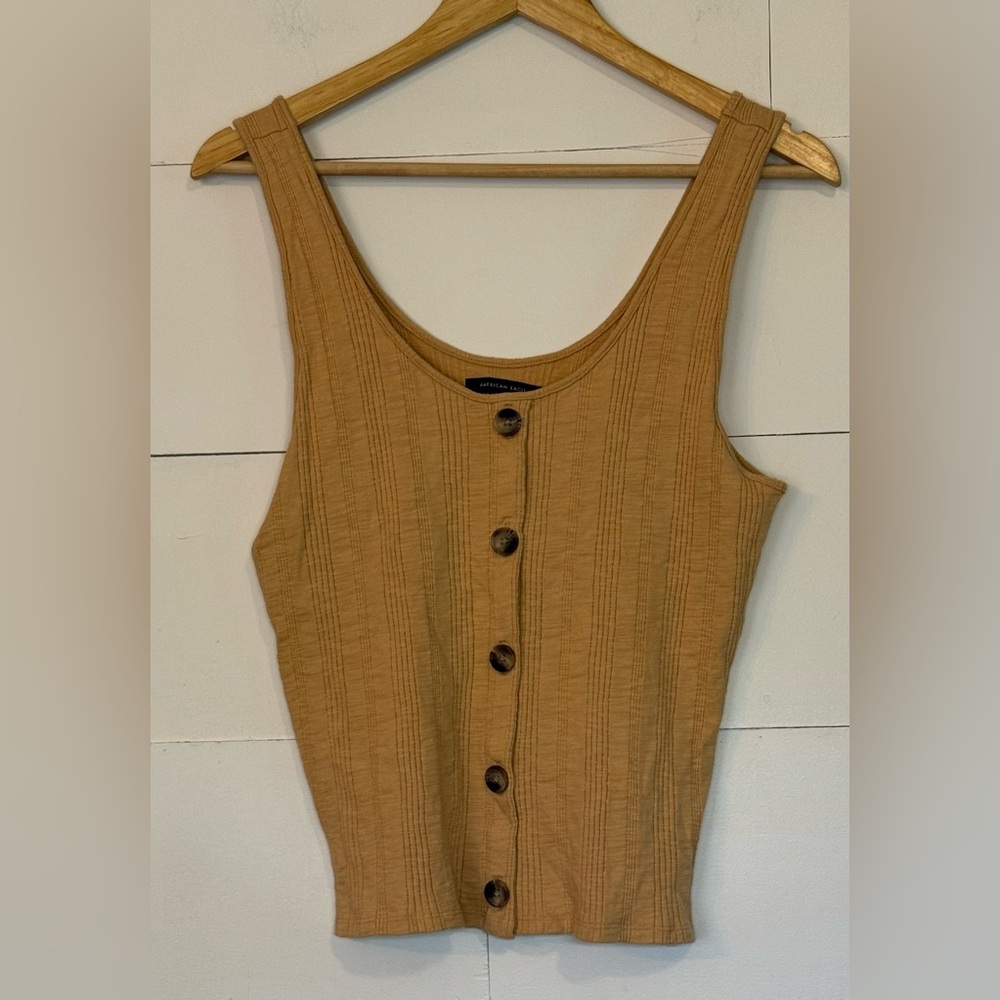 American Eagle Light Brown Tank Top With Button Accents.